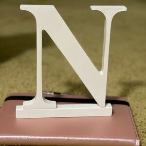White Wooden Cute Decorative Initial Letter "N" Home Decor,  Hangable Standable